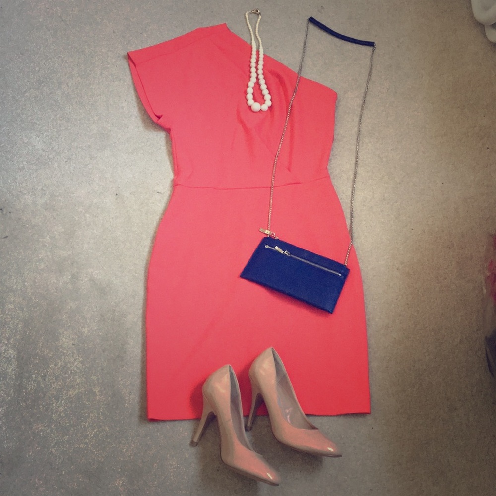 Maje One Shoulder Coral Dress